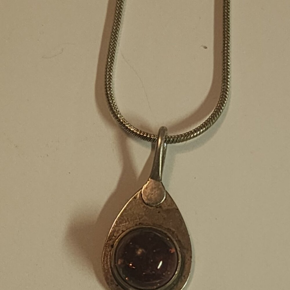 Amber 1cm Cabochon Pendant on Sterling Bezel Settings with 925 Sterling chain